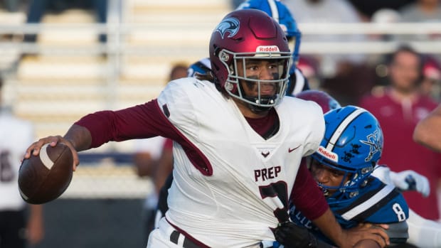 St. Joseph's Prep's Samaj Jones (2) tries to escape the grasp of Middletown's Jaden Wheeler (8) Friday, Oct. 8, 2021. Sports Middletown V St Joseph S